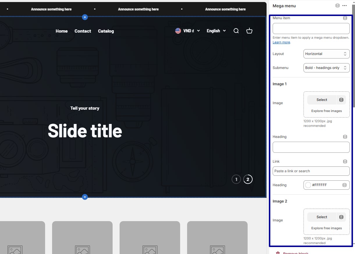 Adjust your mega menu layout and create dropdown menus